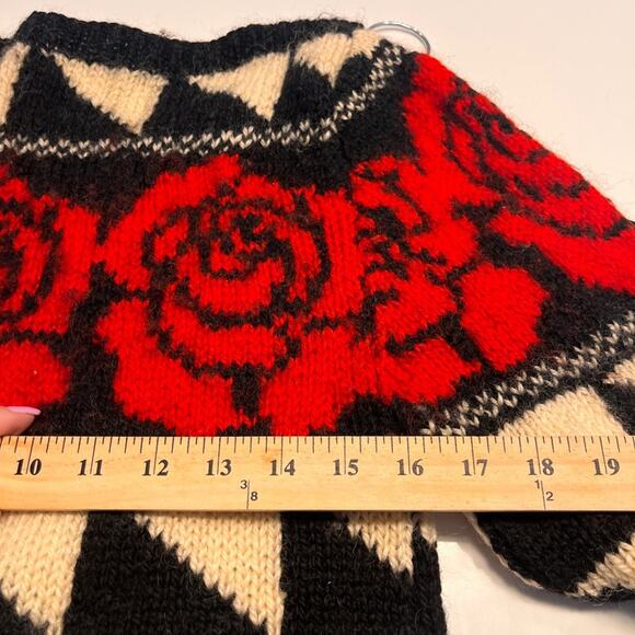VTG Halston 80’s Geometric Roses Wool Sweater Large - Picture 8 of 9